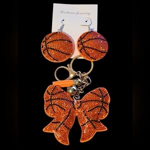 Basketbalk Rhinestone Earrings & Keychain Set – Sparkly Bag Charm + Jewelry